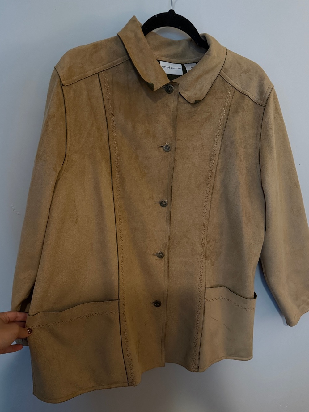 Alfred Dunner Tan Suede Button-Front Jacket - Picture 3 of 7